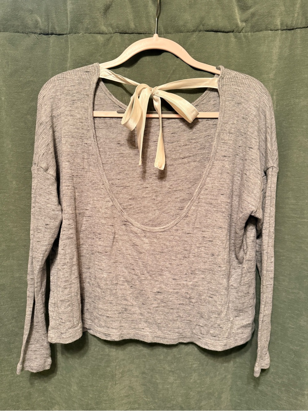 Aerie Light Gray Scoop Neck Knit Top with Back Tie